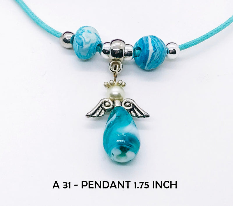 Ocean Blue and White Guardian Angel Necklace