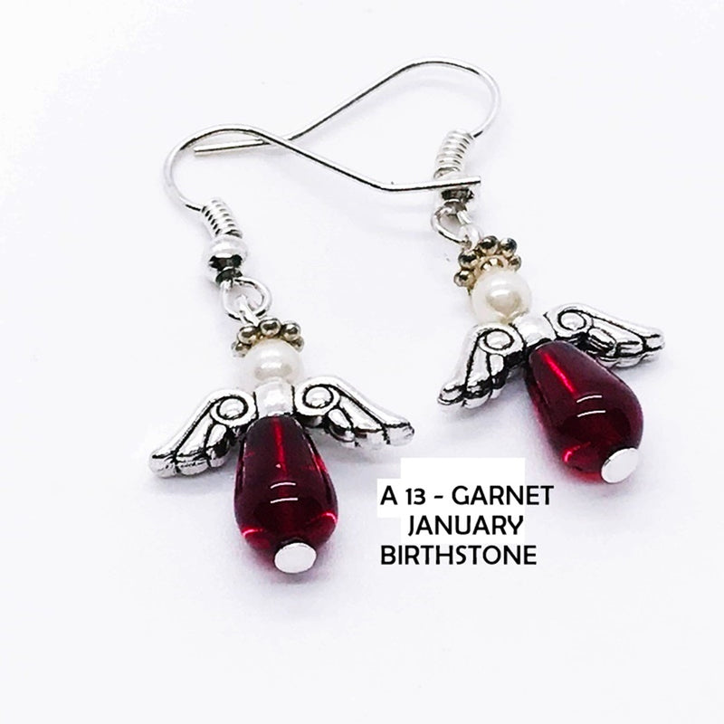 Garnet- January Birthstone Glass Angel  Earrings