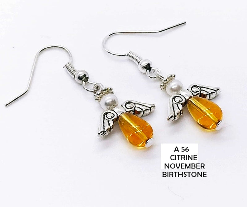 Citrine - November Birthstone Glass Angel Earrings