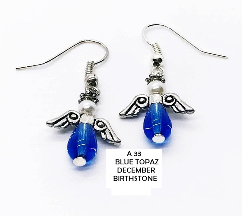 Blue Topaz - December Birthstone Glass Angel Earrings