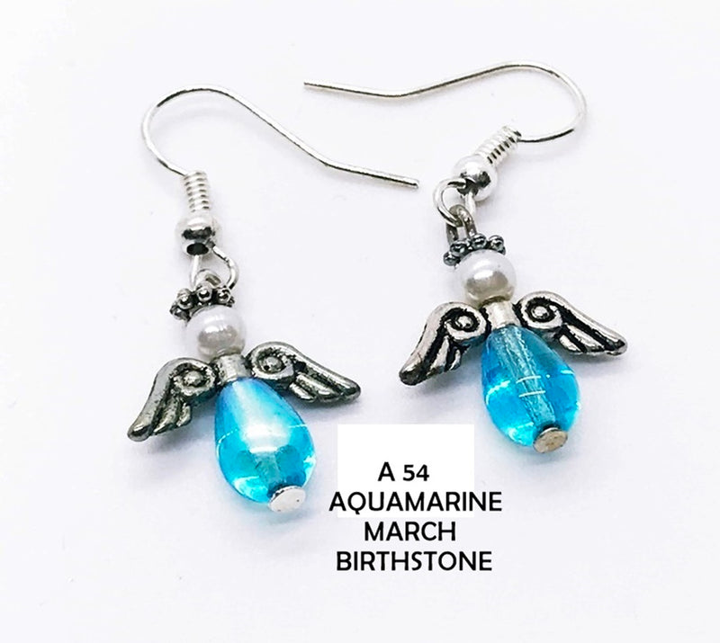 Aquamarine - March Birthstone Glass Angel Earrings