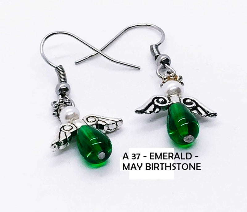 Emerald - May Birthstone Angel Earrings