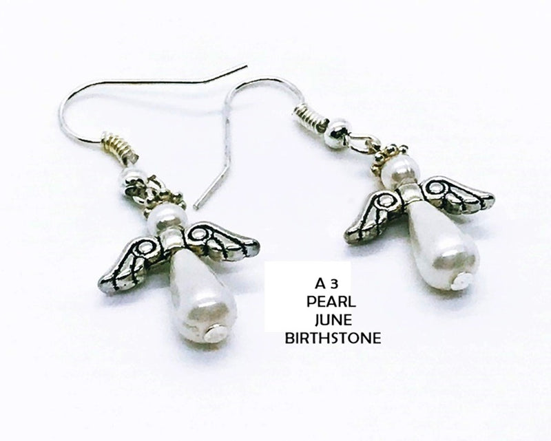 Pearl - June Birthstone Angel Earrings