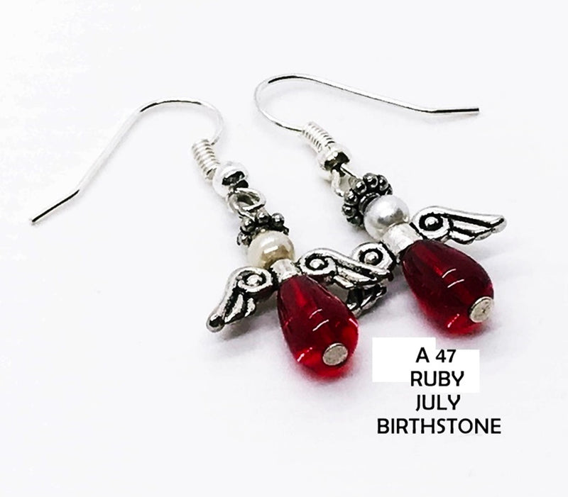 Ruby - July Birthstone Glass Angel Earrings