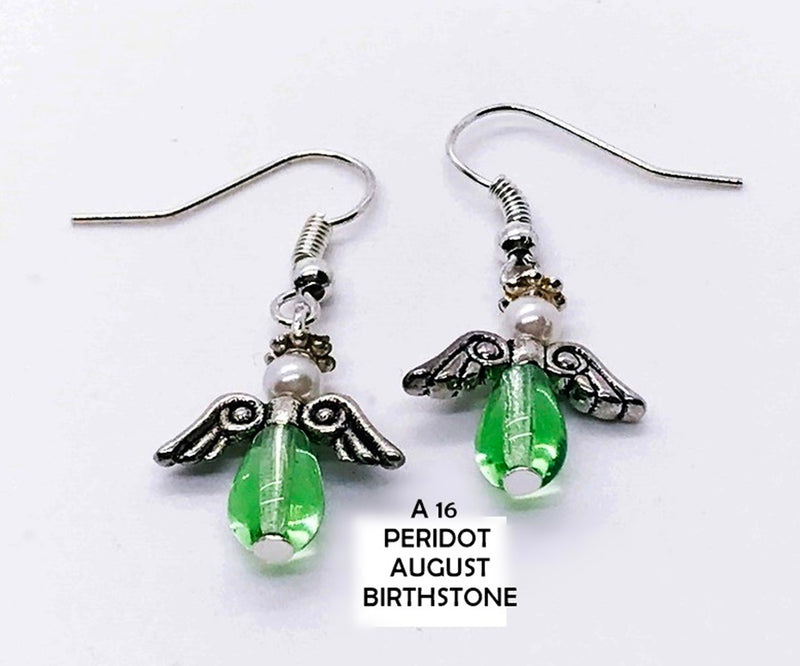 Peridot - August Birthstone Glass Angel Earrings