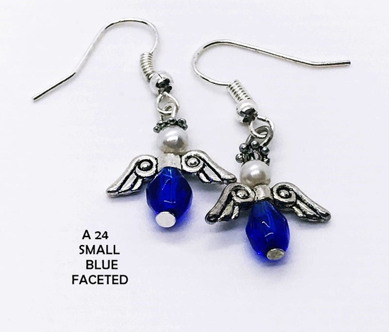 Cobalt Blue Faceted Glass Angel Earrings