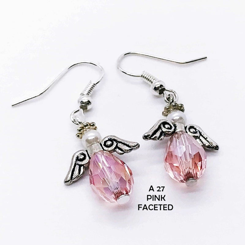 Pink Tourmaline Colored Faceted Crystal Angel Earrings