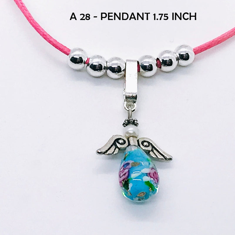 Corn Flower Blue Guardian Angel Necklace