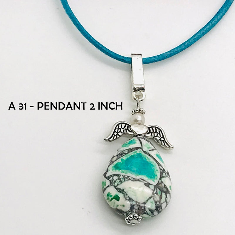 Simple and Elegant Green/Blue and White Howlite Angel Necklace.