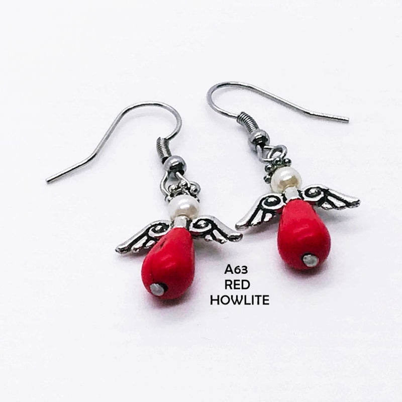 Red Howlite Angel Earrings