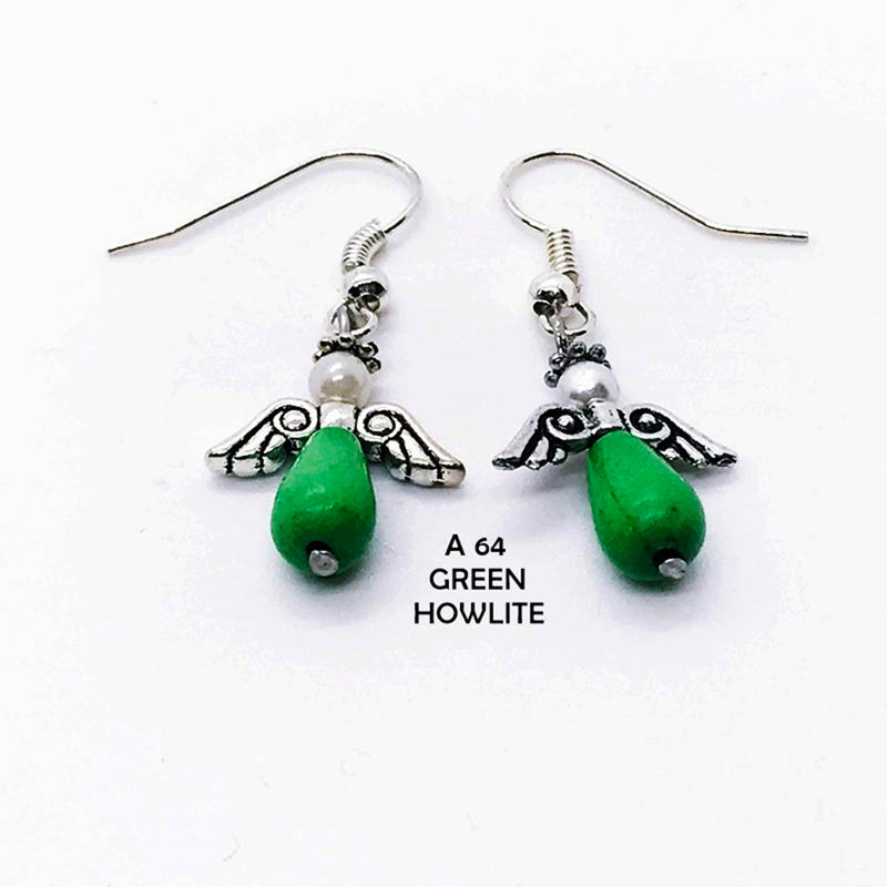 Parakeet Green Howlite Angel Earrings