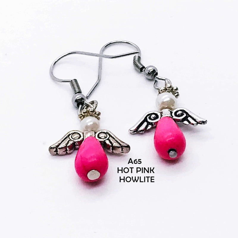 Stone of Patience & Perspective - Hot Pink Howlite Guardian Angel Earrings