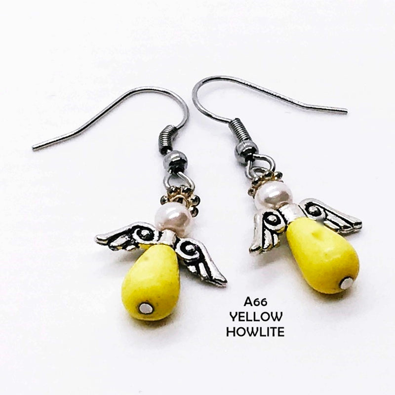 Yellow Howlite Angel Earrings