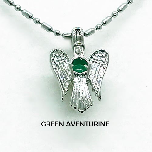 Green Aventurine Angel Locket Necklace - Stone of Prosperity