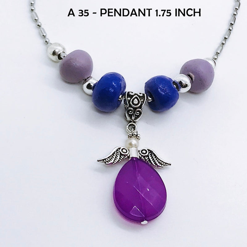 Lilac and Indigo Blue Guardian Angel Necklace