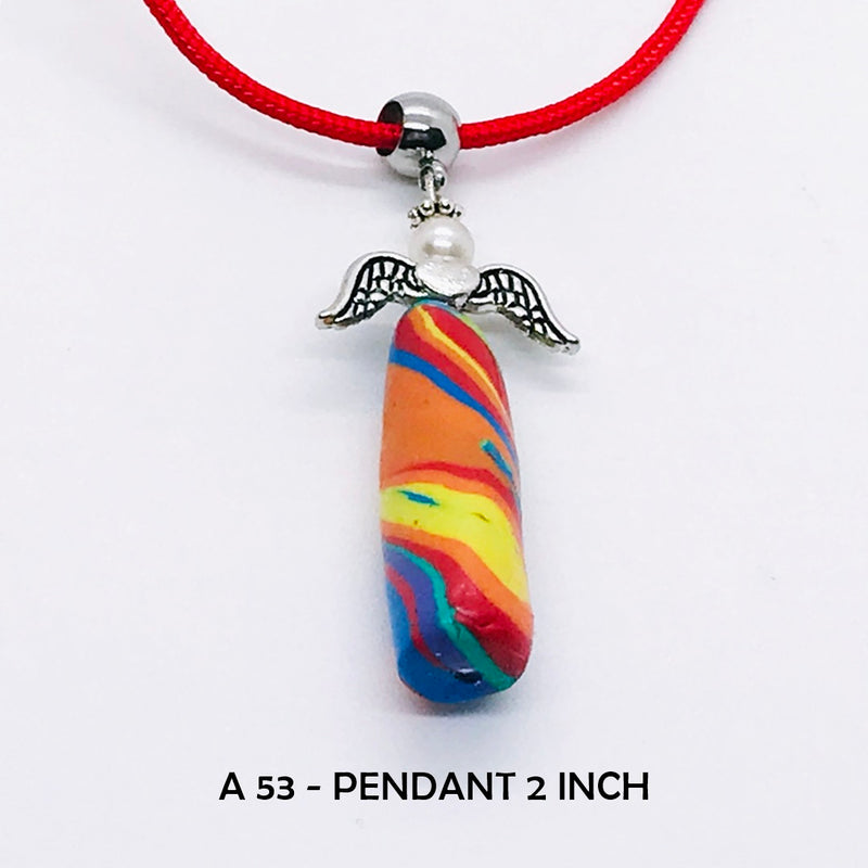 Handcrafted Polymer Clay Tie Dye Rainbow Angel Necklace