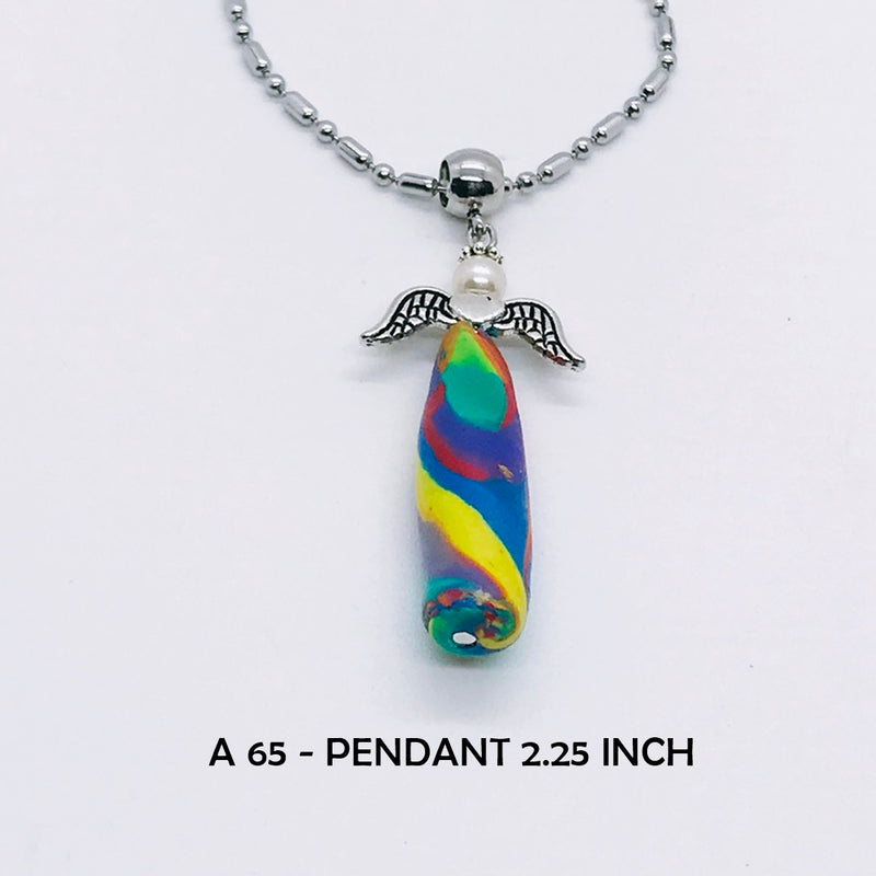 Handcrafted Rainbow Tie Dye Angel Necklace