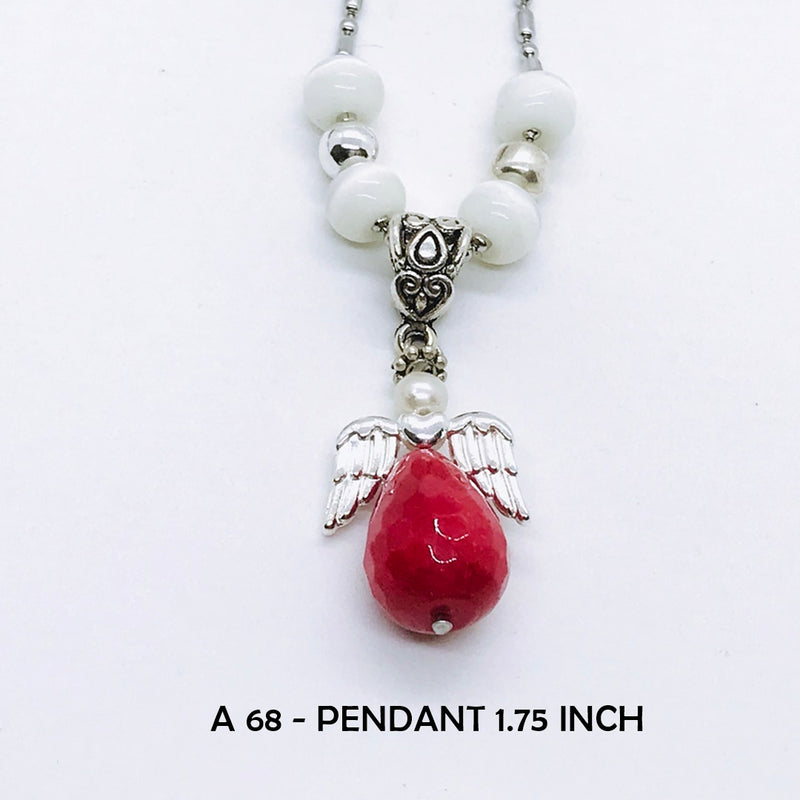 Candy Apple Red Guardian Angel Necklace with Cat's Eye Accent Beads