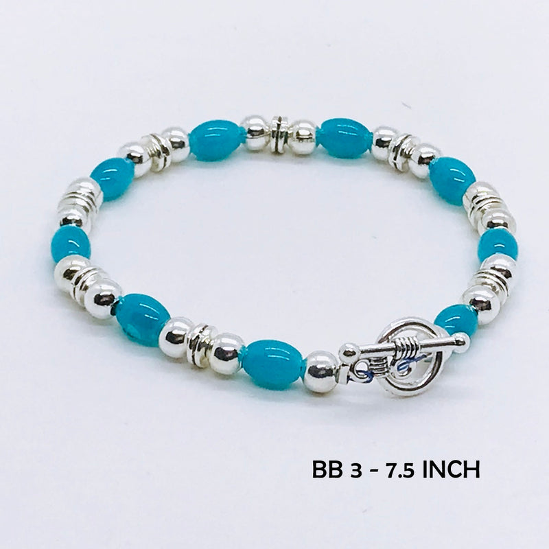 Handcrafted Carolina Blue Sky and Silver Bracelet - 7.5 inches