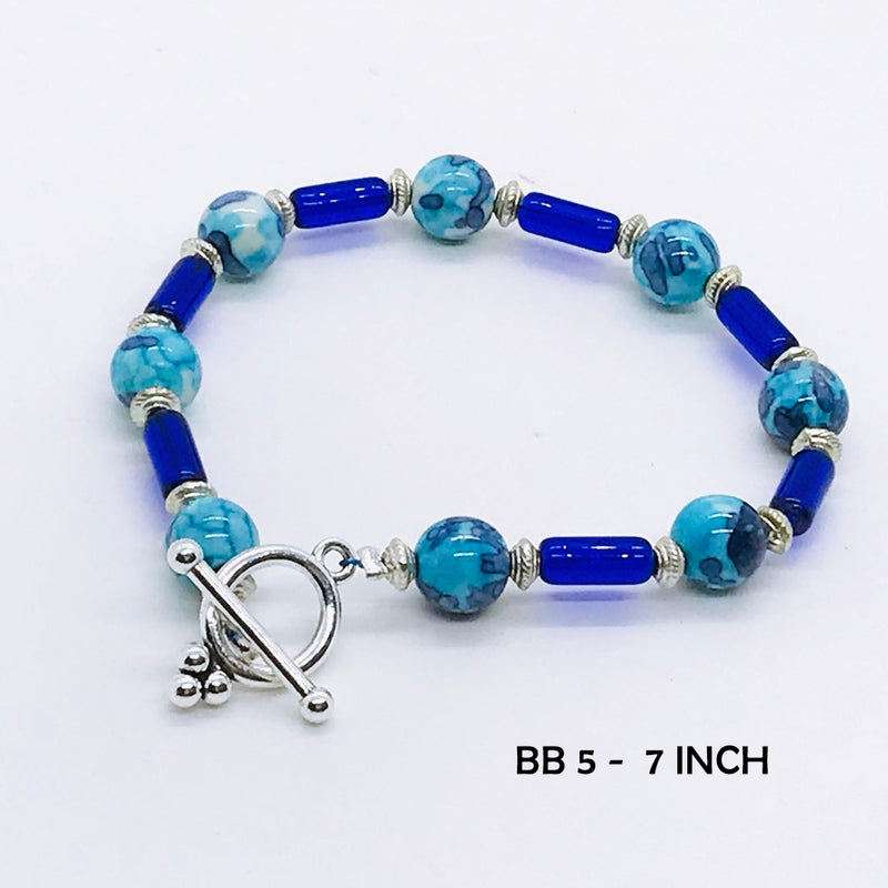 Cobalt Blue and Turquoise Beach Bracelet - 7 inch