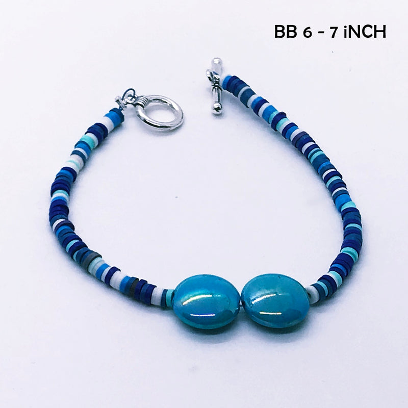 Handcrafted Shades of Blue Beach Bracelet with Turquoise Focal Beads