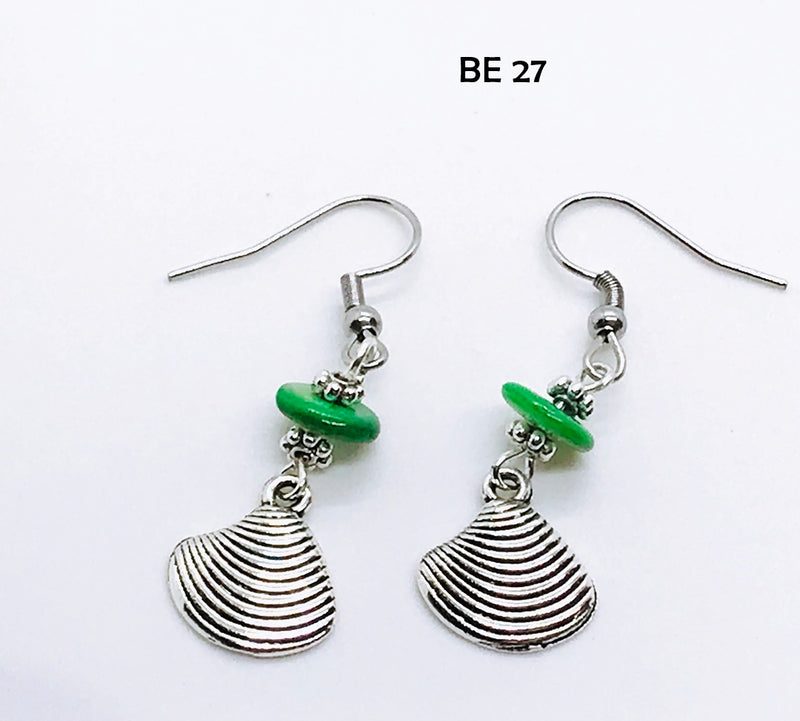 Silver and Jade Seashell earrings