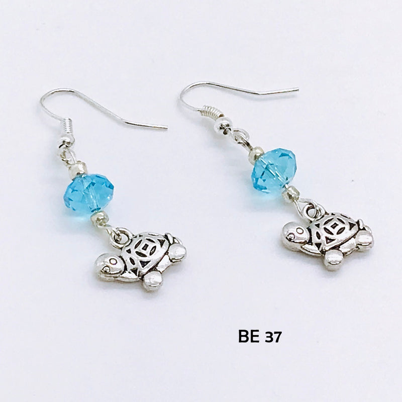 Bright Blue Whimsical Turtle Earrings