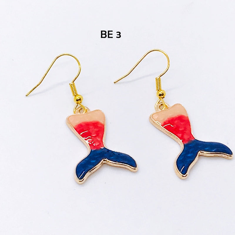 Pink, Coral and Navy Blue Mermaid Tail Earrings