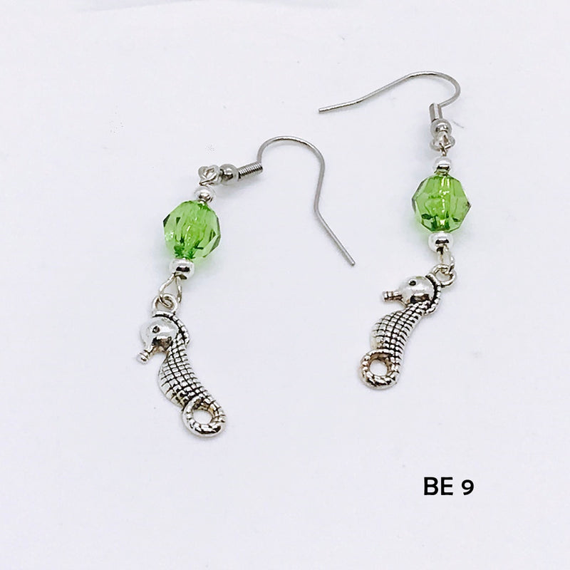 Lime Green Crystal Seahorse Earrings