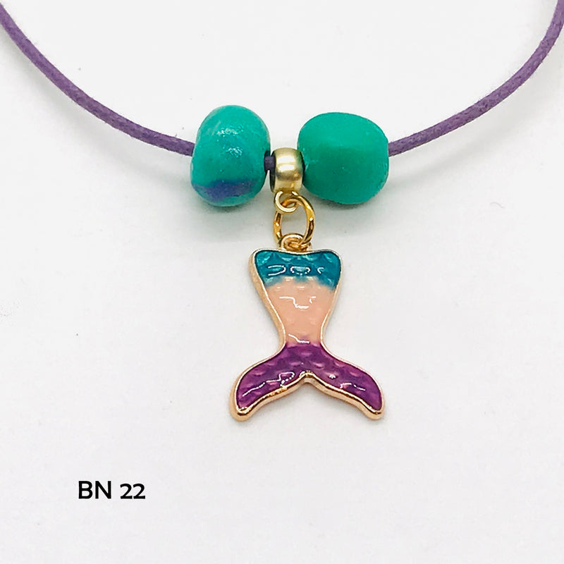 Coral, Sea Green and Magenta Mermaid Tail Necklace