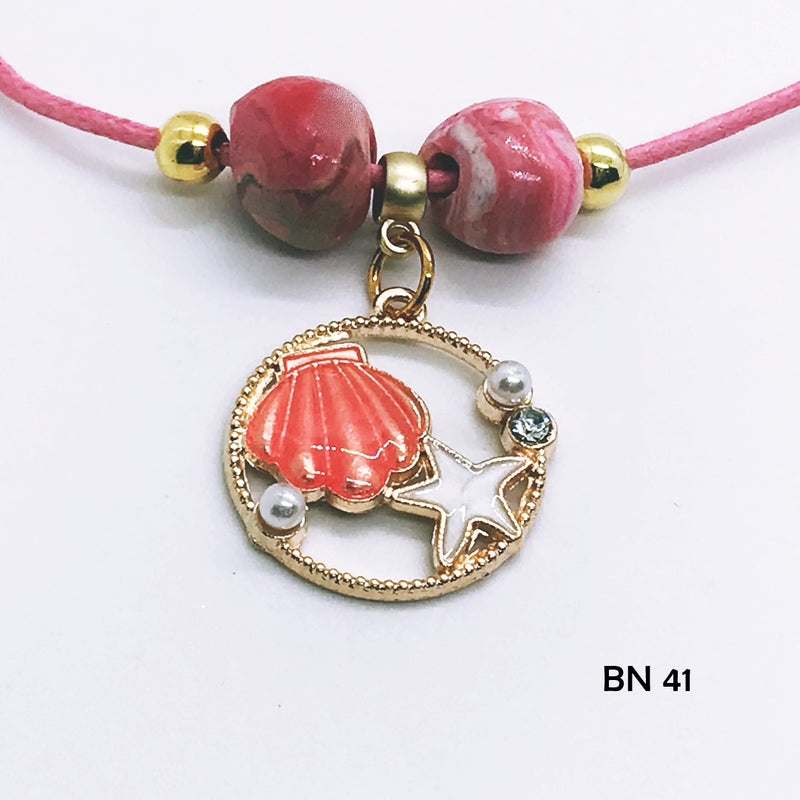 Tangerine Scallop Shell with Starfish Necklace