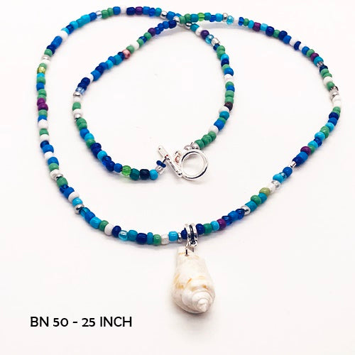 Handcrafted 25 Inch Seashell and Seed Bead Necklace