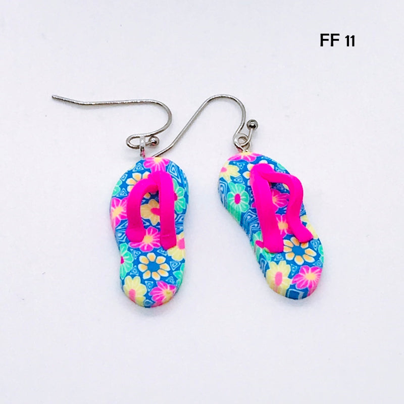 Hawaiian Shirt Polymer Clay Flip Flop Earrings with Hypo-Allergenic Ear Wires