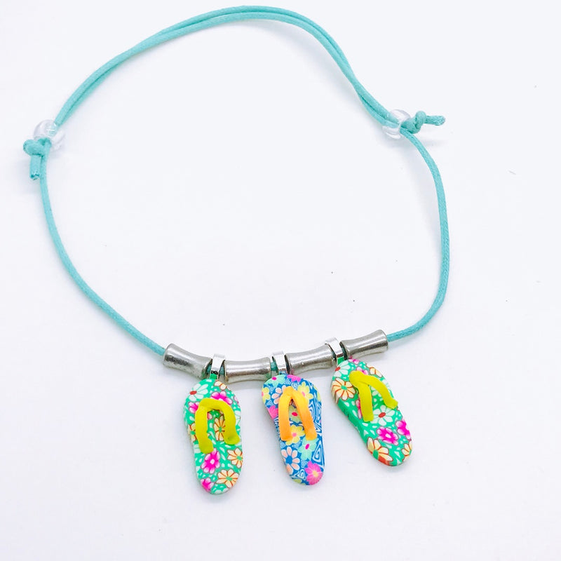 Turquoise and Yellow Polymer Clay Flip Flop Necklace