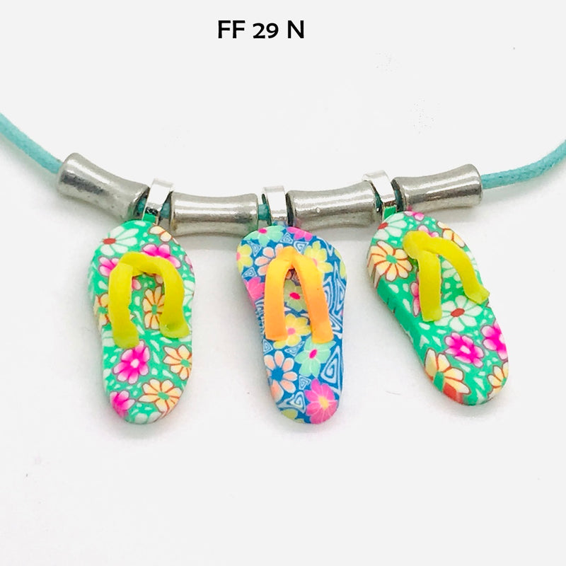 Turquoise and Yellow Polymer Clay Flip Flop Necklace