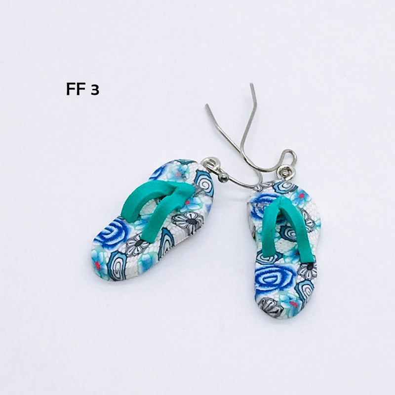 Turquoise Seas Polymer Clay Flip Flop Earrings with Hypo-Allergenic Ear Wires