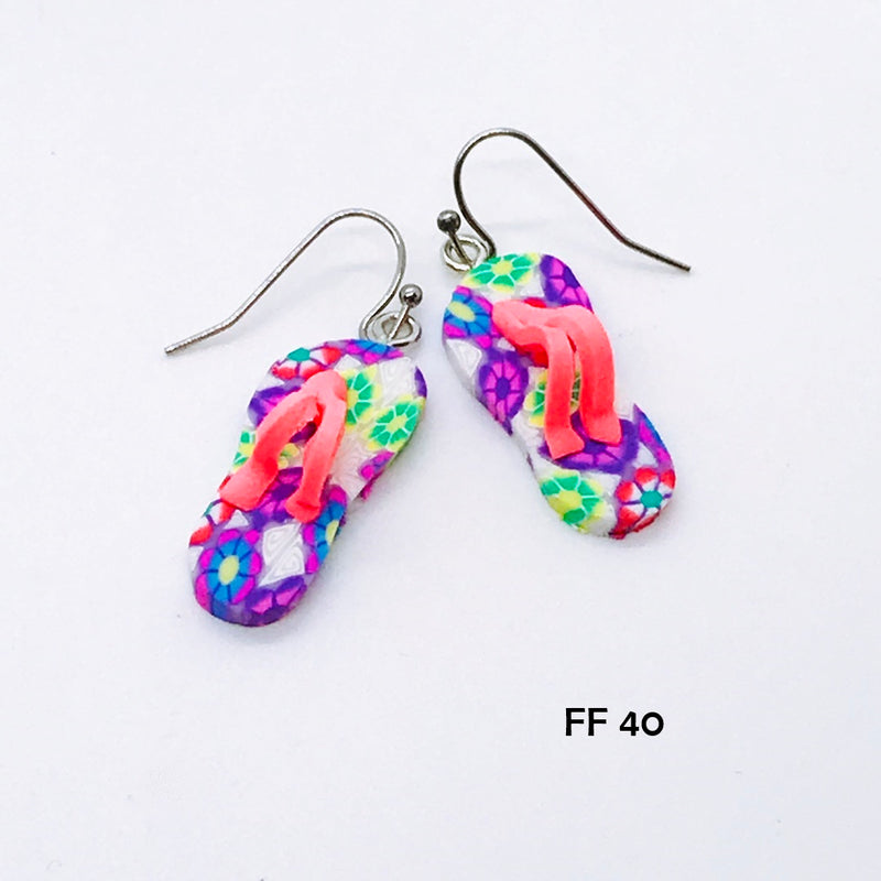 Polymer Clay Flip Flop Earrings with Hypo-Allergenic Ear Wires