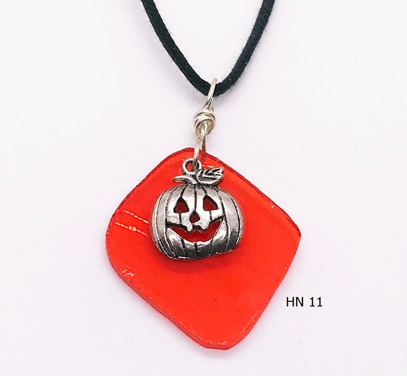 Handcrafted Stained Glass Jack-0-Lantern Necklace