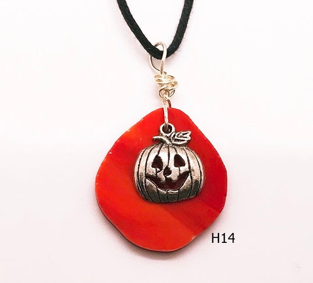 Handcrafted Stained Glass Pumpkin Necklace