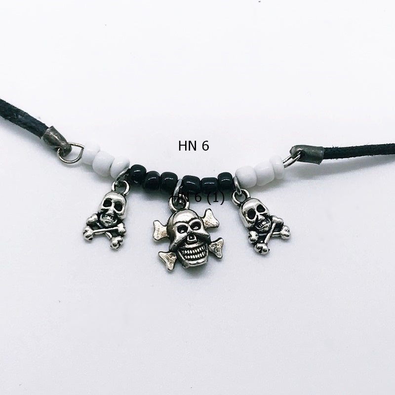 Handcrafted Black and White Halloween Skull Necklace