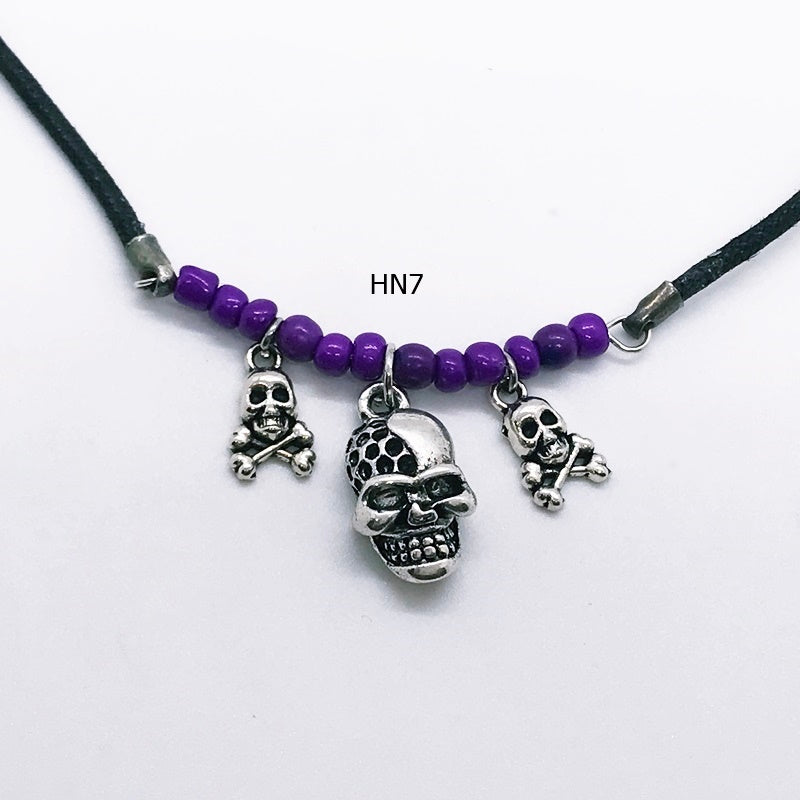 Handcrafted Seed Bead Halloween Skull Necklace