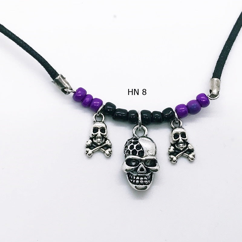 Purple and Black Halloween Skull Necklace