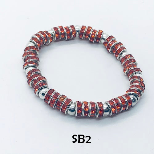 Red and Silver Crystal Rondelle Stretch Bracelet