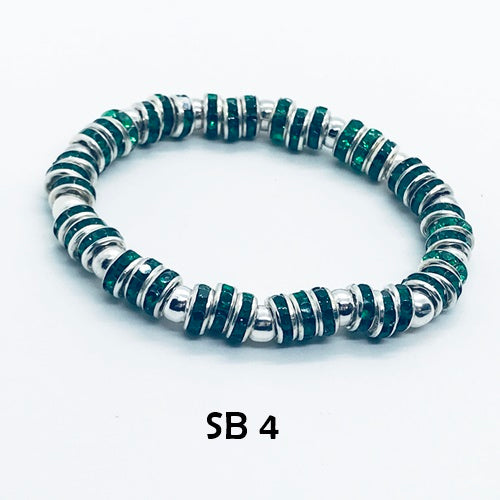 Emerald Green and Silver Crystal Rondelle Stretch Bracelet