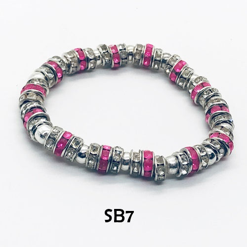 Pink and Silver Crystal Rondelle Stretch Bracelet