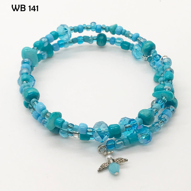 Surfside Blue Memory Wire Bracelet with Guardian Angel Dangle