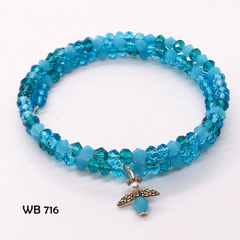 Ocean Breeze Crystal Memory Wire Bracelet With Crystal Angel Dangle