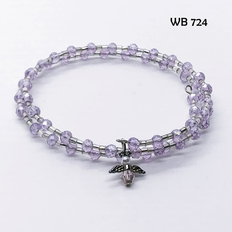 Lavender Crystal Memory Wire Bracelet with Angel Dangle