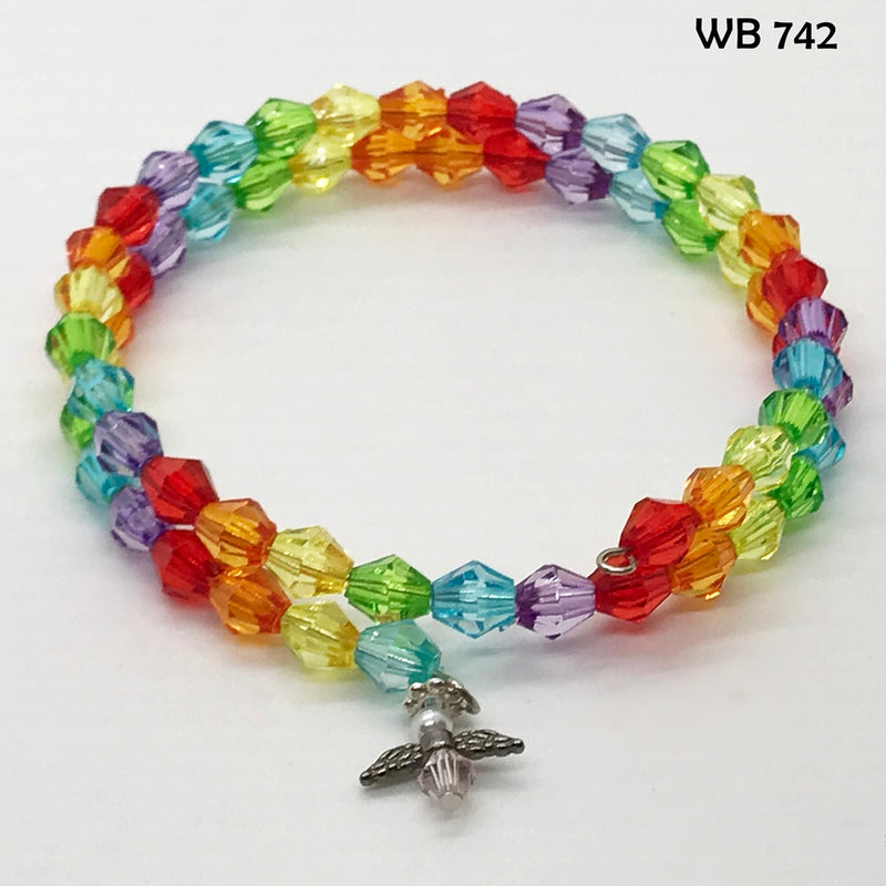 Rainbow Memory Wire Bracelet with Tiny Angel Dangle