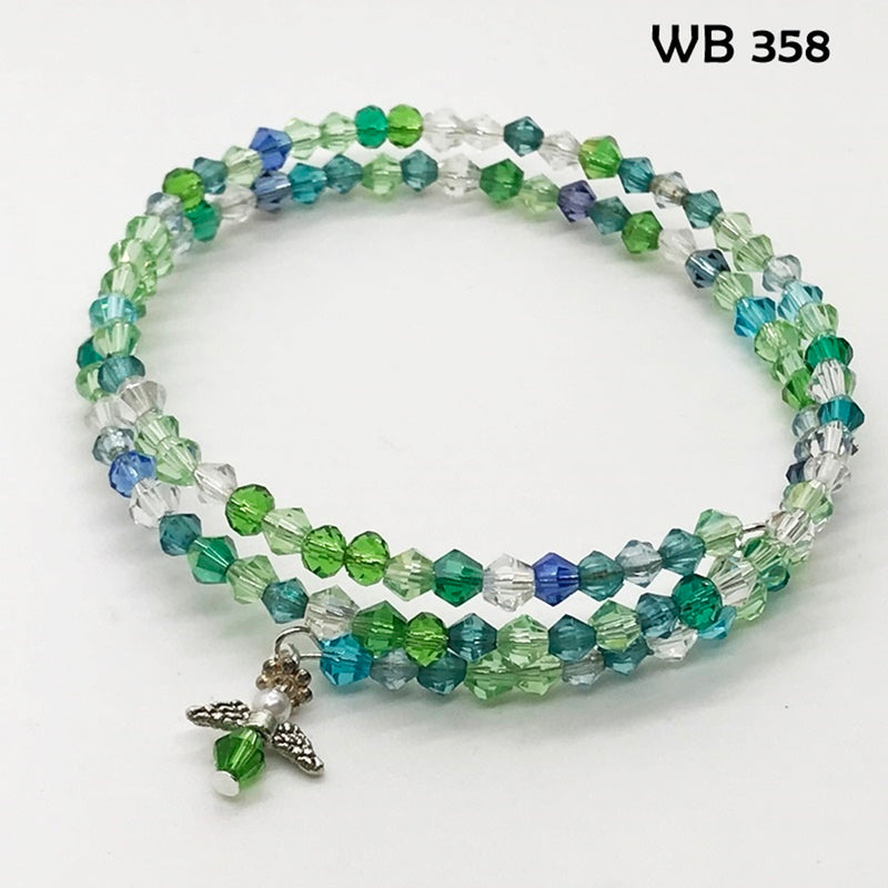 Salty Breeze Crystal Memory Wire Bracelet With Crystal Angel Dangle